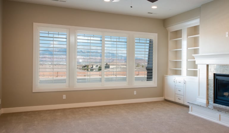 Plantation shutters in a living room